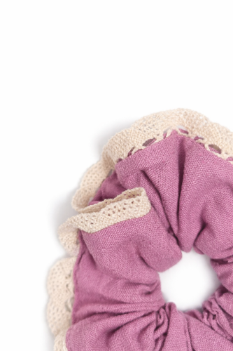 Gumka scrunchie z koronką, SILK DUSTY PINK