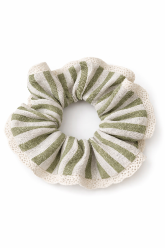 Gumka scrunchie z koronką, LINEN GREEN