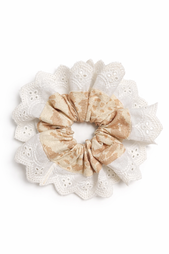Gumka scrunchie z angielskim haftem, SILK PEACH ZEBRA