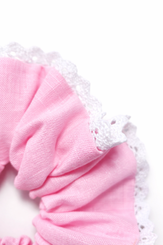Gumka scrunchie z koronką, LINEN BABY PINK