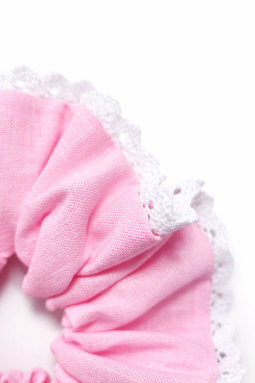 Gumka scrunchie z koronką, LINEN BABY PINK