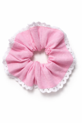 Gumka scrunchie z koronką, LINEN BABY PINK