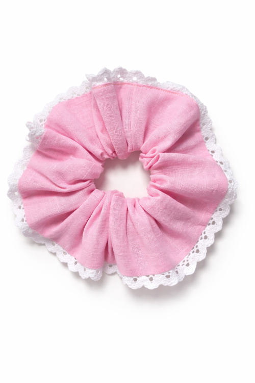 Gumka scrunchie z koronką, LINEN BABY PINK