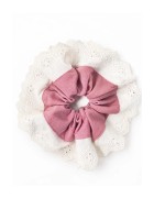 Gumka scrunchie z angielskim haftem, SILK DUSTY PINK