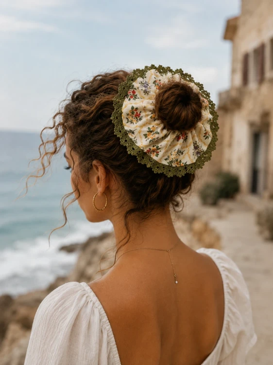 Ozdobna-gumka-scrunchie-z-koronka,-GREEN-BOUQUET.webp