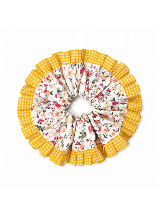 Ozdobna gumka scrunchie z koronką, YELLOW BOUQUET