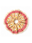 Ozdobna gumka scrunchie z koronką, RED-YELLOW BOUQUET