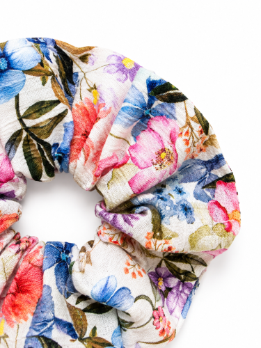 Gumka scrunchie z bawełny, FLORAL BLUE SPRING