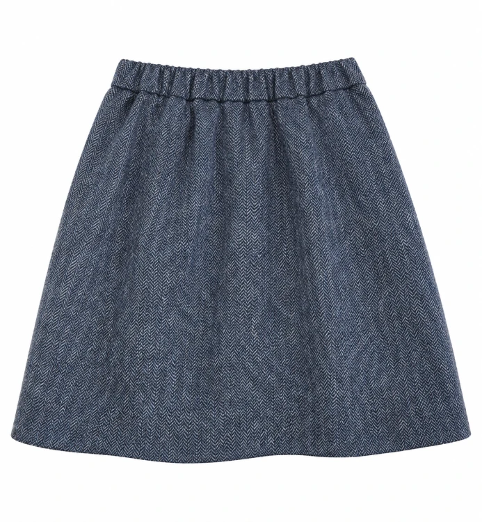 Wełniana spódniczka mini w granatową jodełkę z wełny merino
