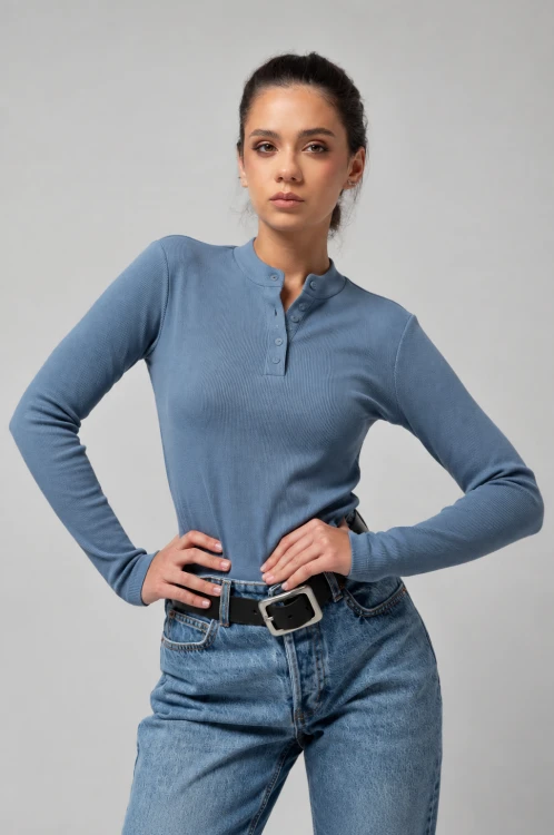 Prążkowany półgolf, DENIM BLUE