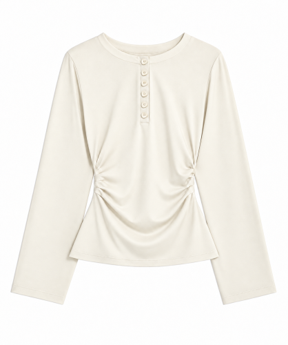 Gładki longsleeve zapinany na guziki, ELISE CREAMY-WHITE