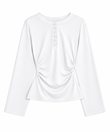 Gładki longsleeve zapinany na guziki, ELISE PURE WHITE